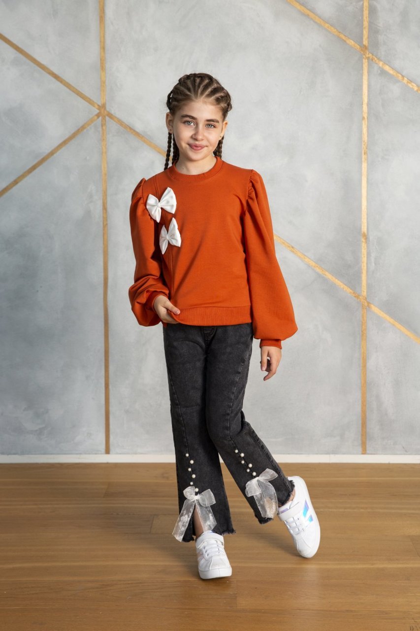 Jean Set with Bow Orange Color