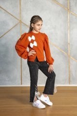 Jean Set with Bow Orange Color