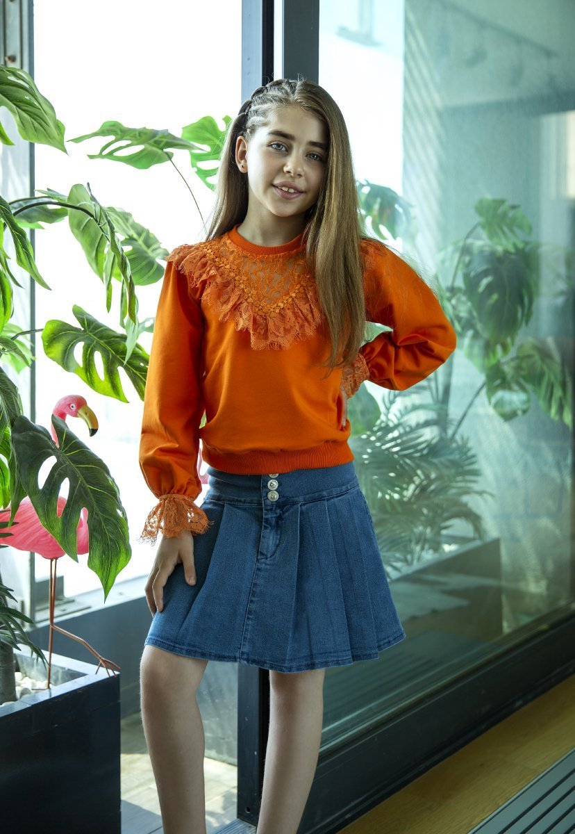 Casual Set with Skirt and Blouse Orange Color