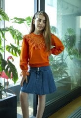 Casual Set with Skirt and Blouse Orange Color
