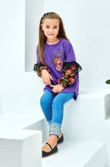 Casual Collection Set with Long Blouse Purple Color