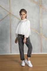 Two Piece Set White Color with High Wasted Jeans