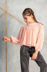 Two Piece Set Pink Color with High Wasted Jeans