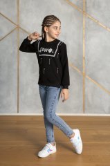 Two Piece Casual Set with Skinny Jeans Black Color