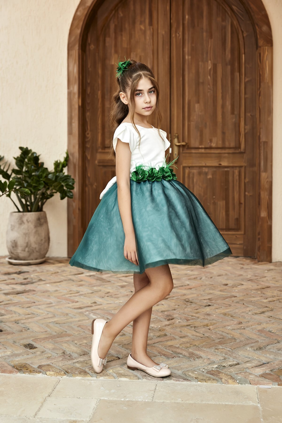 Green Dress with Roses