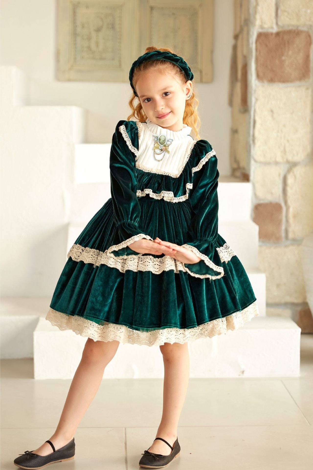 Dark Green Velvet Dress Madame Berra