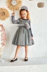 Gray Velvet Dress with flowers