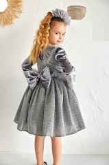 Gray Velvet Dress with flowers