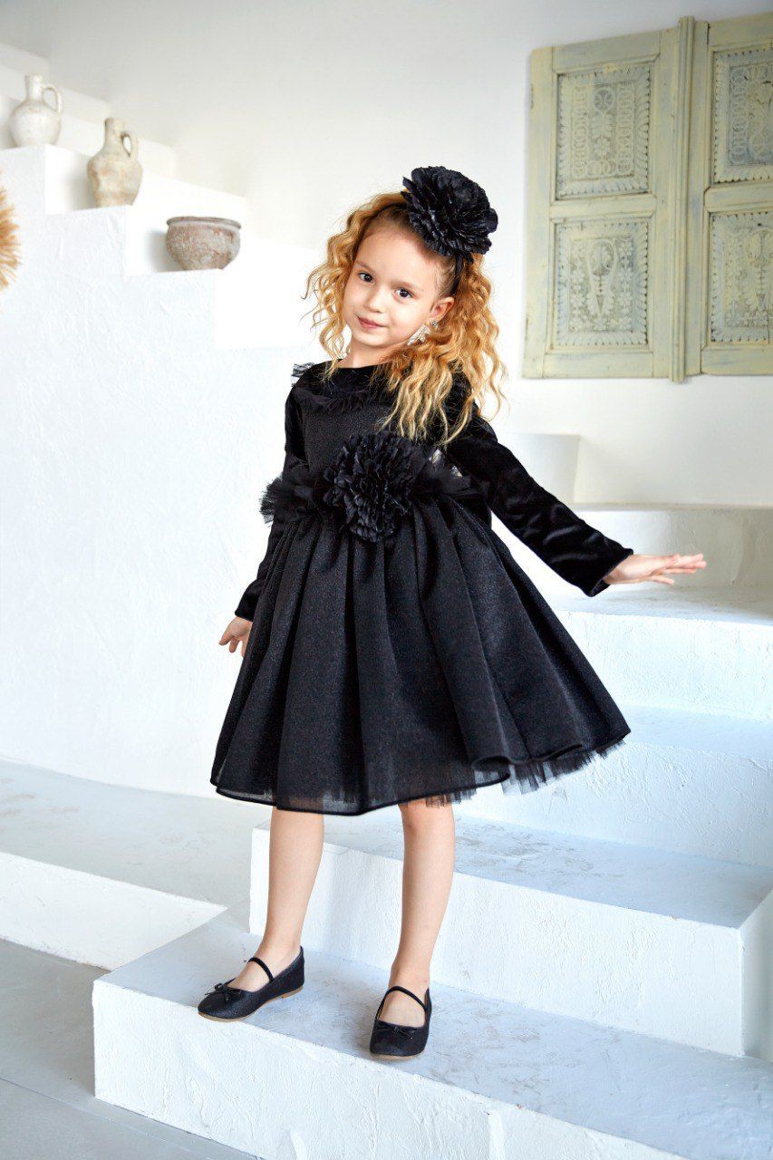 Black  Velvet Dress with flowers