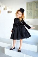 Black  Velvet Dress with flowers