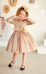 Gold Velvet Dress with flowers