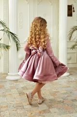 Velvet Dress Light Pink Color with Lace Sleeves