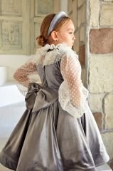 Gray Color Velvet Party Dress with Brooch