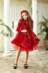 Red Velvet Dress with Sequins and Bow