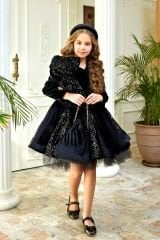 Black Velvet Dress with Sequins and Bow