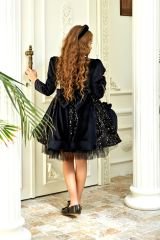 Black Velvet Dress with Sequins and Bow