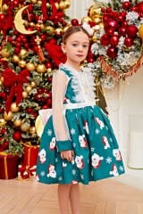 Christmas Dress with Hair Accessory Green Color