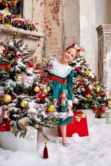 Wholesale Christmas Dress with Hair Accessory Green Color