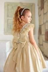 Fluffy Brocade Dress Gold Color
