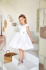 Fluffy Brocade Dress White Color