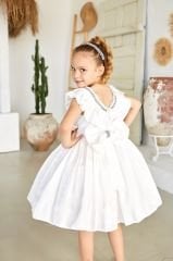 Fluffy Brocade Dress White Color