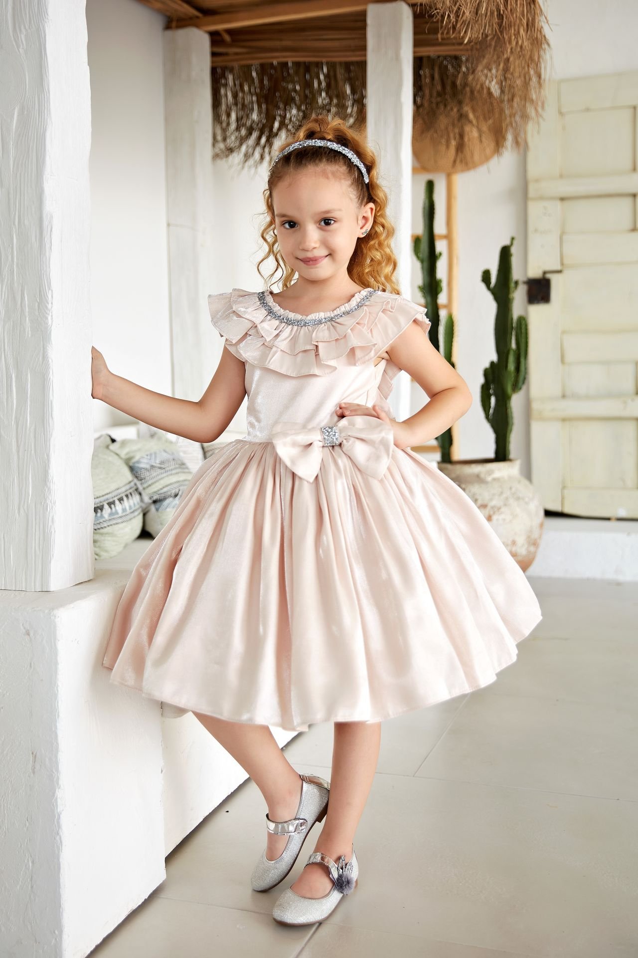 Fluffy Brocade Dress Light Pink Color