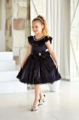 Fluffy Brocade Dress Black Color