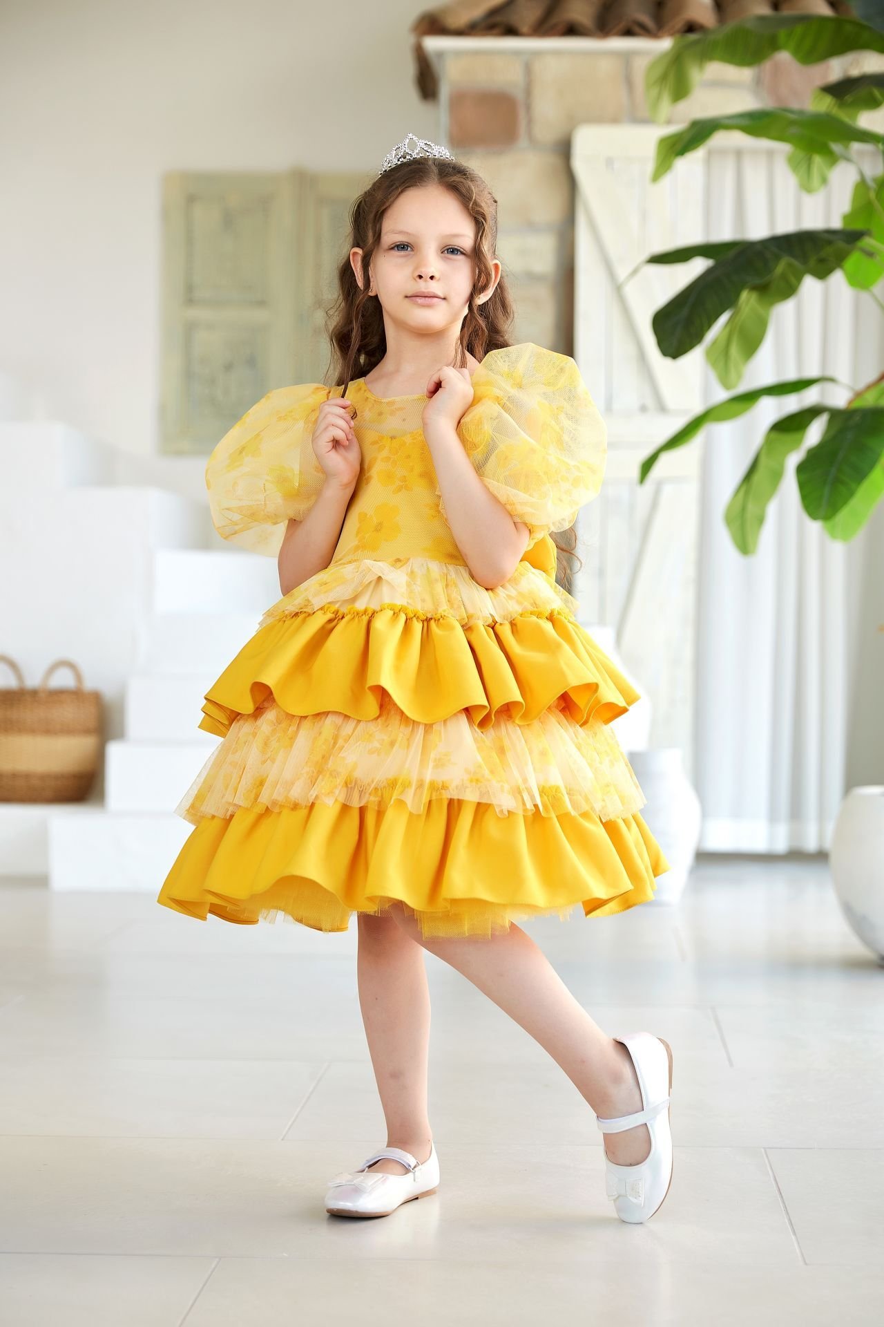 Summer Fluffy Dress For Girls Yellow Color