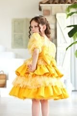 Summer Fluffy Dress For Girls Yellow Color