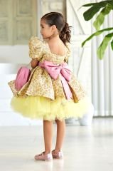 Puffy Summer Jacquard Dress Yellow Color