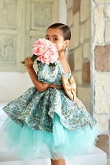 Puffy Summer Jacquard Dress Light Green Color
