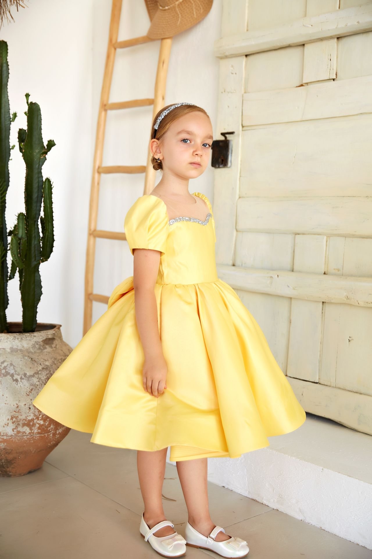 Satin Ball Dress Yellow Color
