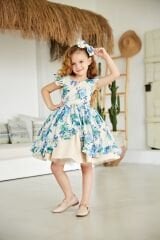 Fluffy Summer Dress with Blue Flowers