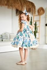 Fluffy Summer Dress with Blue Flowers