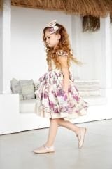 Fluffy Summer Dress with Purple Flowers