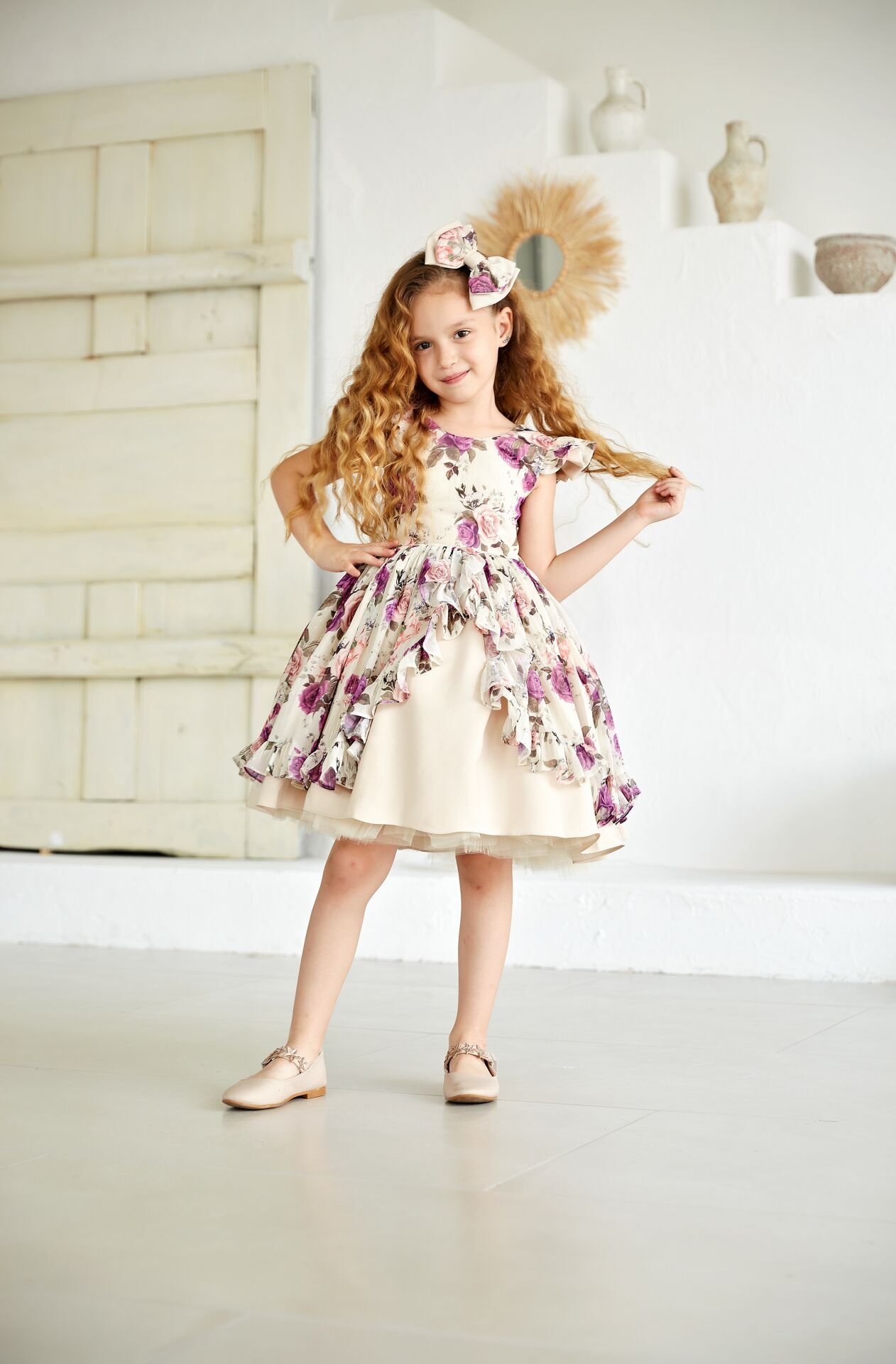 Fluffy Summer Dress with Purple Flowers