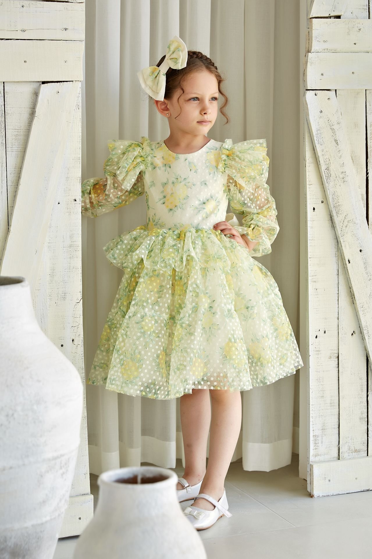 Polka Dot Mesh Dress Yellow Color