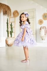 Summer Chiffon Dress with Short Sleeves Light Purple Color