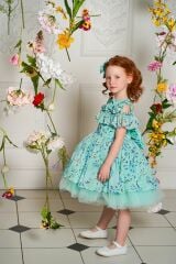 Summer Chiffon Dress with Short Sleeves Light Green Color
