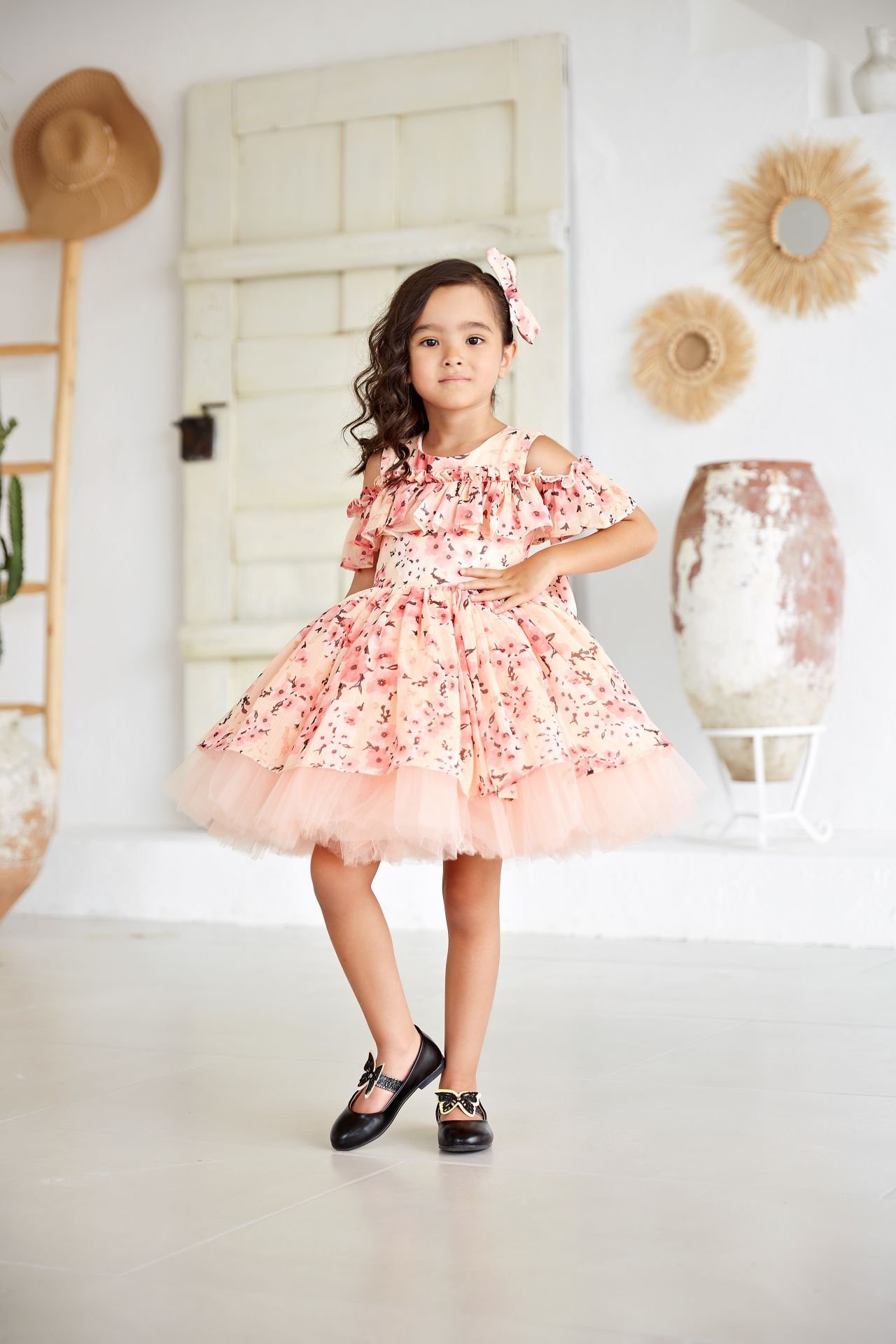 Summer Chiffon Dress with Short Sleeves Light Pink Color