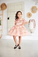 Summer Chiffon Dress with Short Sleeves Light Pink Color