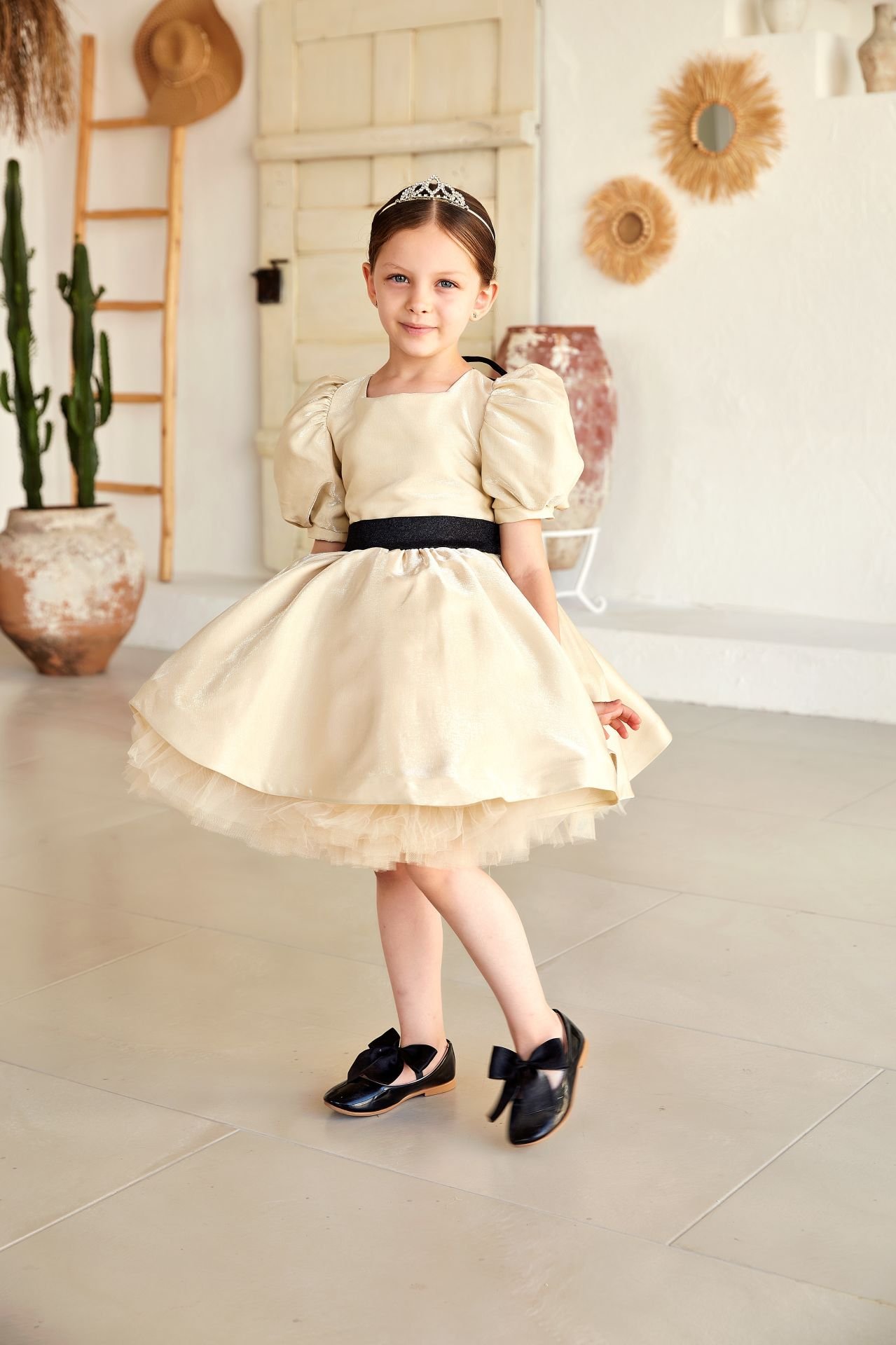 Elegant Fluffy Dress Gold Color