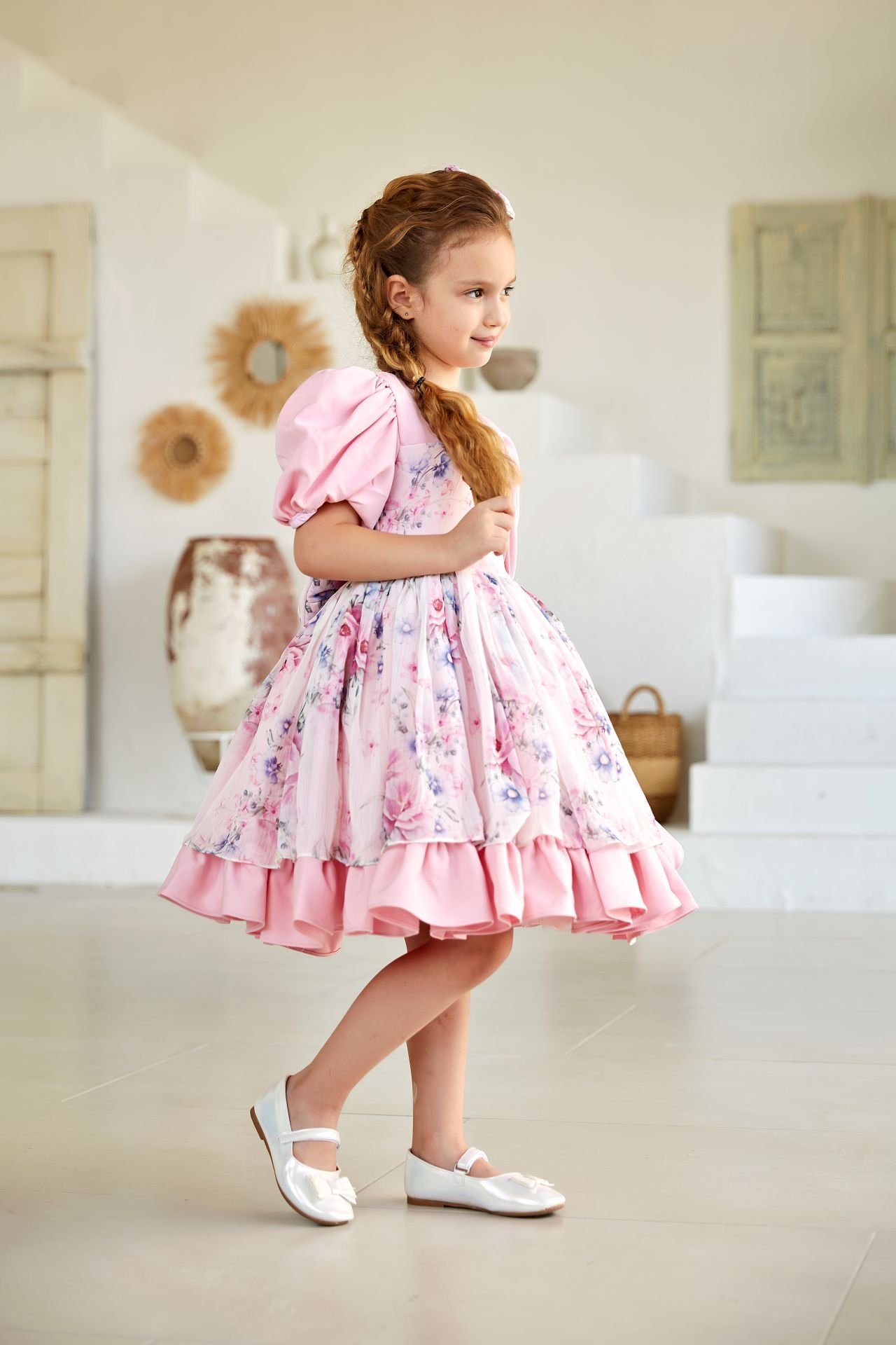Floral Print Summer Dress Pink Color