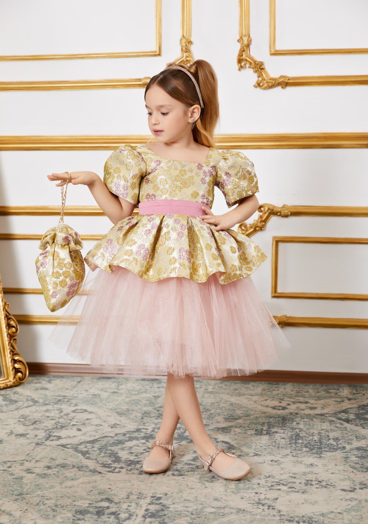 Summer Party Dress For Girls Yellow Color
