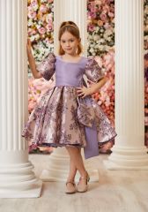 Party Dress For Girls Purple Color With Hand Bag and Hair Accessory