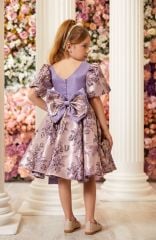 Party Dress For Girls Purple Color With Hand Bag and Hair Accessory