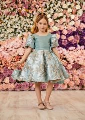 Party Dress For Girls Green Color With Hand Bag and Hair Accessory