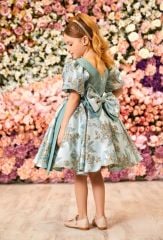 Party Dress For Girls Green Color With Hand Bag and Hair Accessory