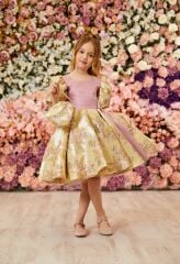 Party Dress For Girls Pink Color With Hand Bag and Hair Accessory
