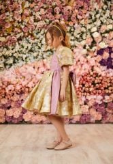 Party Dress For Girls Pink Color With Hand Bag and Hair Accessory